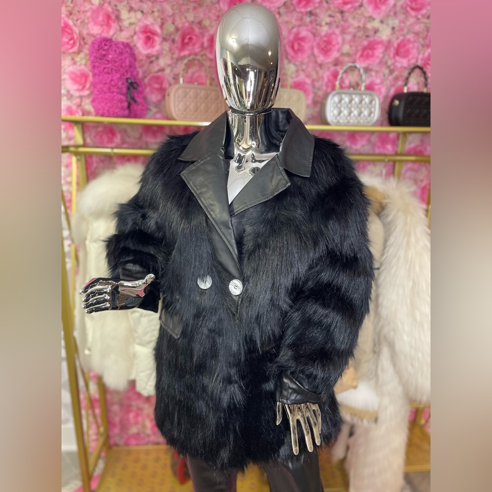 Black Faux Fur Women's Coat